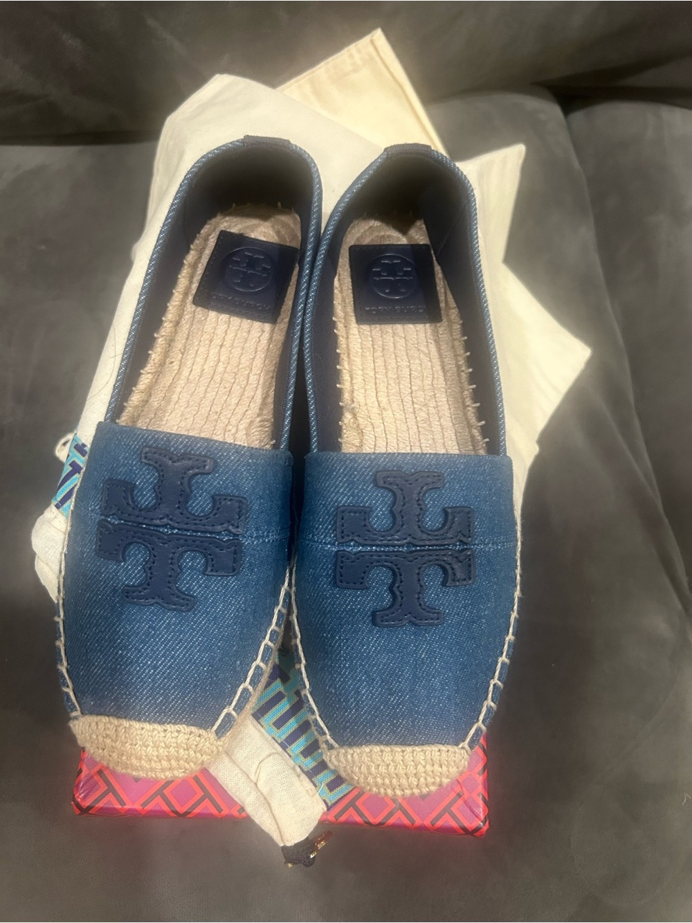Tory Burch women Navy Blue Denim Espadrille Slip-Ons